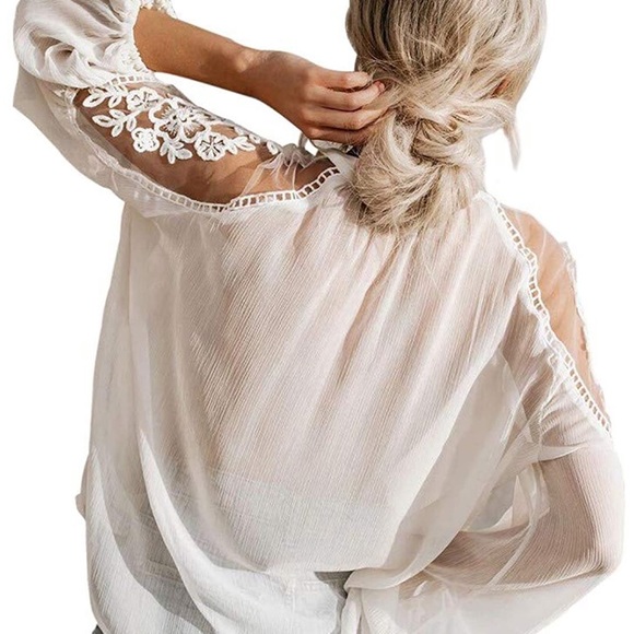 🆕White Boho Semi-Sheer Blouse - Picture 3 of 6
